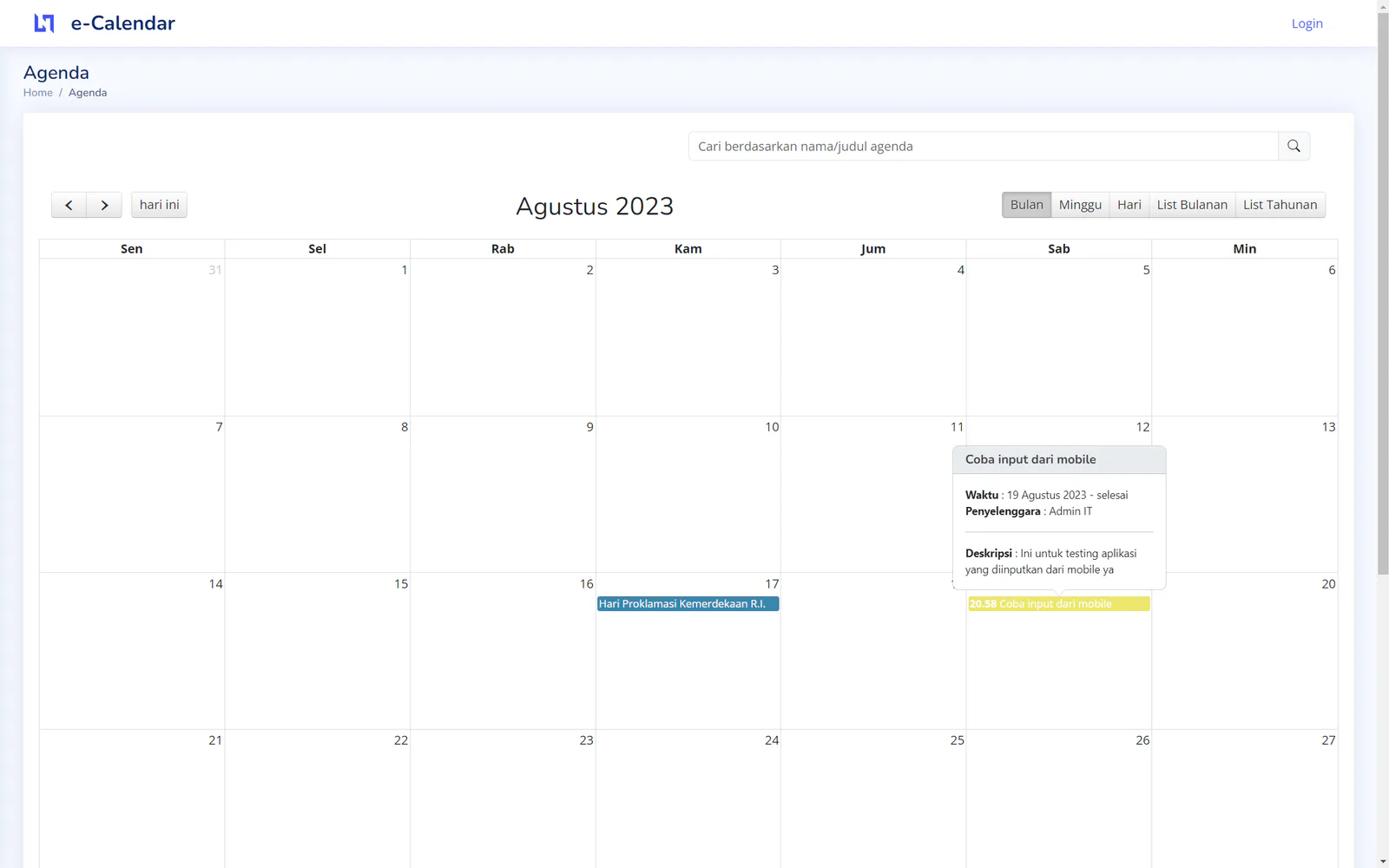 Aplikasi e-Calendar untuk agenda dan appointment