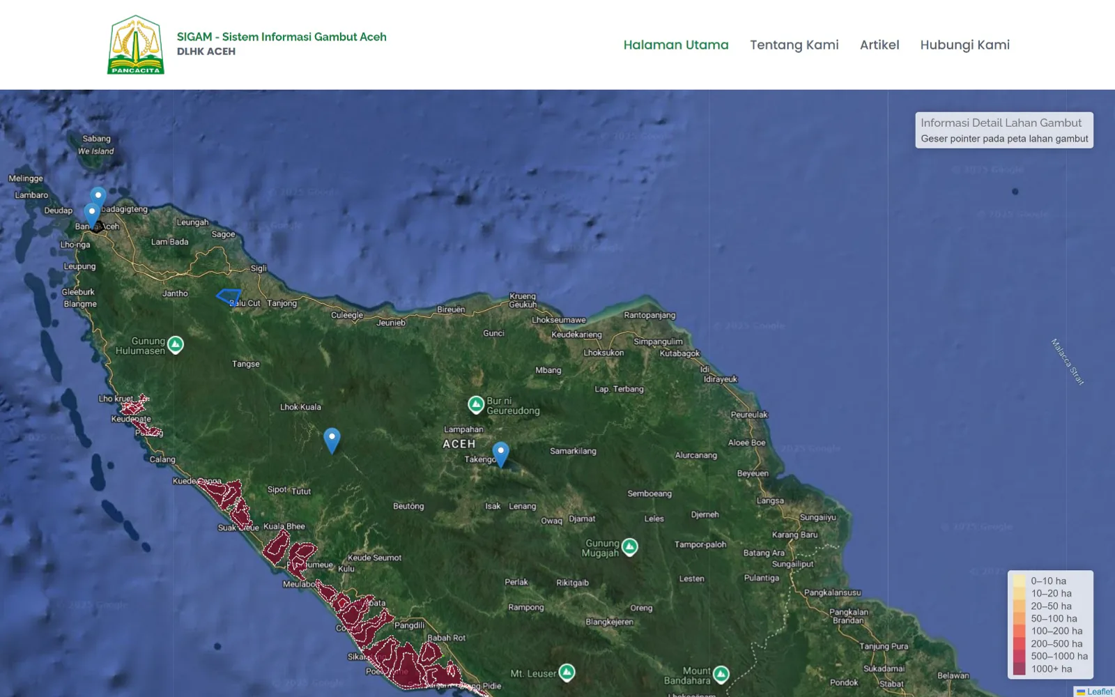 Peta aplikasi SIGAM KLHK untuk data lahan gambut Aceh